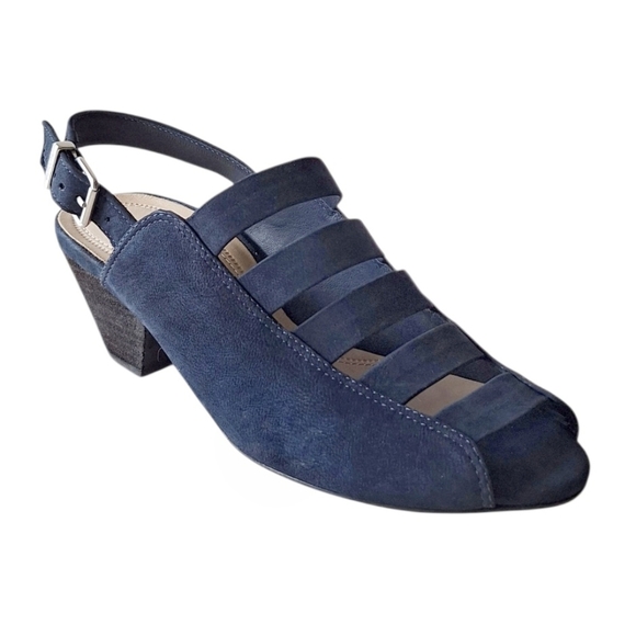 Nurture Bethel Navy Suede Slingback Chunky Heel Sandal Normcore 7.5 - Picture 1 of 8